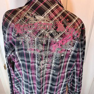 Oxygen NWOT Men's Pink Black Button Down Long Sleeve Graphic Shirt Size L